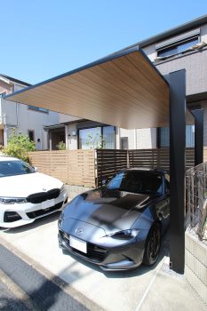 千葉　おしゃれなガレージのオープンエクステリア　素敵な門扉　外構工事施工事例0507-120